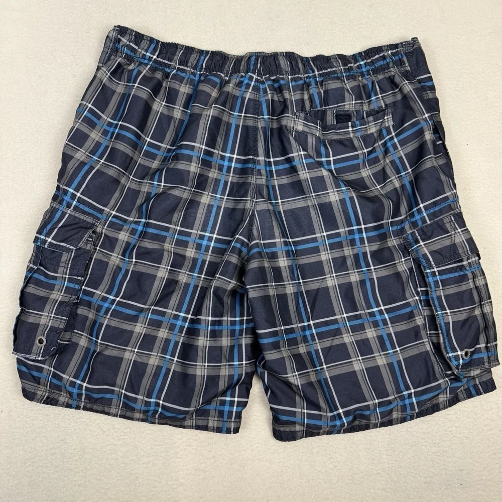 Ocean Pacific OP Men's‎ XL Navy Plaid Cargo Swim Trunks Board Shorts Mesh Lined